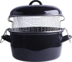 Orange85 Frituurpan - Zwart - Inductie - Emaille - Diameter 24 Cm - Met Draadmand - 3,5 Liter