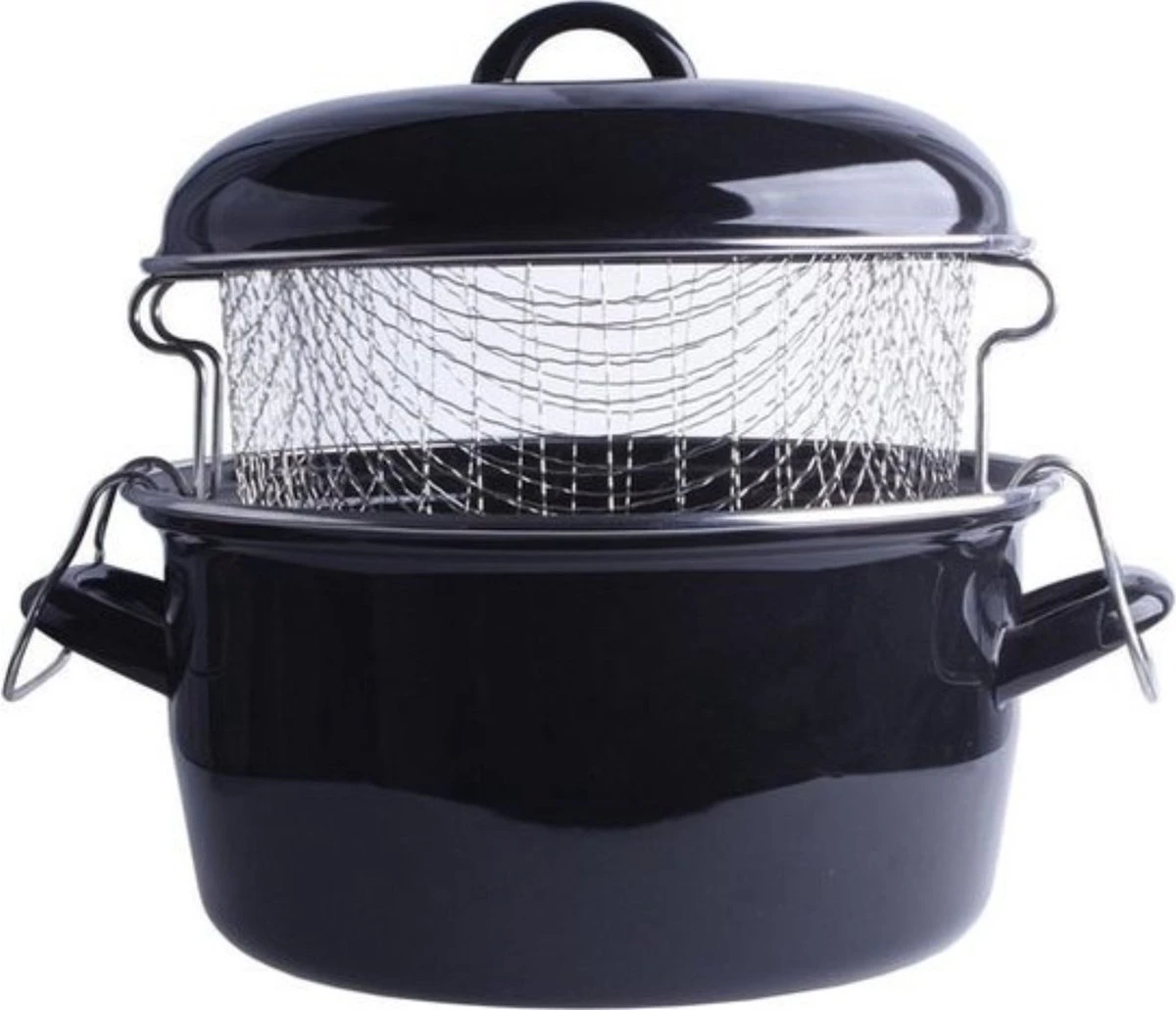 Orange85 Frituurpan - Zwart - Inductie - Emaille - Diameter 24 Cm - Met Draadmand - 3,5 Liter 1 Orange85 Frituurpan - Zwart - Inductie - Emaille - Diameter 24 Cm - Met Draadmand - 3,5 Liter