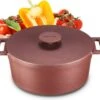 MOA Gietijzeren Braadpan - Inhoud 4,75 Liter - 26CM - Rond - Alle Warmtebronnen - Ook Voor Inductie - Gewicht 5,8 Kg - Bordeaux Rood - MC26BR