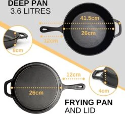 Nuovva 2-in-1 Gietijzeren Steelpan En Braadpan Of Grillplaat Met Dubbel Functie Koekenpan Deksel - 3 Liter - 26cm -Pannen Verkoop 1200x1086