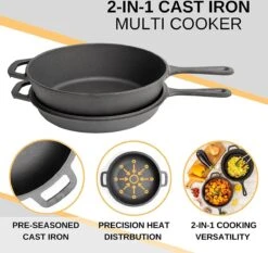 Nuovva 2-in-1 Gietijzeren Steelpan En Braadpan Of Grillplaat Met Dubbel Functie Koekenpan Deksel - 3 Liter - 26cm -Pannen Verkoop 1200x1134