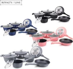 Royalty Line 10-delige Pannenset-- RVS - Gietijzer- Roze -Pannen Verkoop 1200x1137