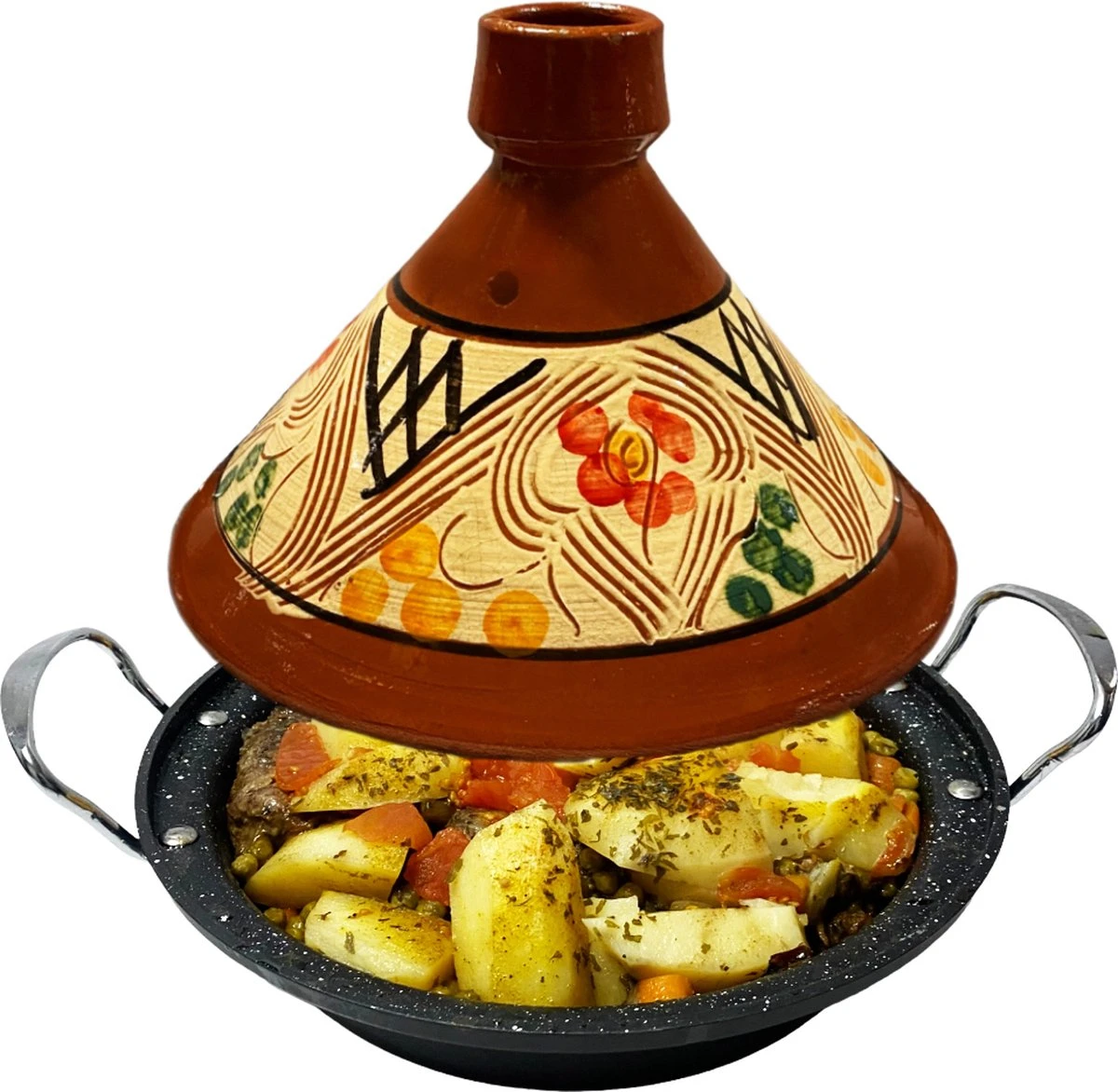 Tajine Aardewerk En Gegoten Aluminium Inductie| Handvaten| Geschikt Voor 4-8 Personen - Alle Warmtebronnen| Ø 30cm 4 Tajine Aardewerk En Gegoten Aluminium Inductie| Handvaten| Geschikt Voor 4-8 Personen - Alle Warmtebronnen| Ø 30cm - Afbeelding 4