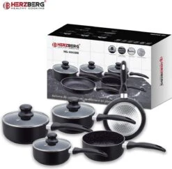 Herzberg HG-5003BK: 8 Pieces Marble Cookware Set - Black -Pannen Verkoop 1200x1175