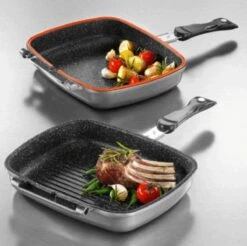 Herenthal Dubbele Grillpan - Ø 28 Cm - Koekenpan - Keramische Pan - Marmeren Coating Met Antiaanbaklaag - PFAS & PFOA Vrij - Pan - Grill - Vermindert Geur, Rook En Oliespatten - Zilver -Pannen Verkoop 1200x1195 7