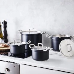 BK Q-linair Master Black Kookpannenset - 5-delig - Veilig Afgietsysteem - Inductie