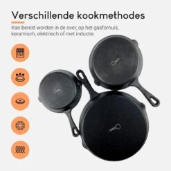 Ocina Gietijzeren Pan – Set Van 3 Stuks – ø25cm, ø19.5cm En ø16cm - Skillet - Koekenpan – Hapjespan – Koekenpan Inductie – Koekenpannenset - Gietijzeren Pan Bbq - Gietijzer - Incl. Receptenboek -Pannen Verkoop 1200x1200 1224