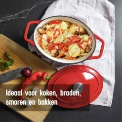 Daumonet Bocuse Rouge Gietijzeren Braadpan - Sudderpan Kersen Rood - Ovaal - Ø 29 Cm - 3 Liter - PFAS & PFOA Vrij - Emaille - Geschikt Voor Alle Warmtebronnen - Elektrisch - Gas - Halogeen - Inductie - Keramisch - Vaatwasserbestendig -Pannen Verkoop 1200x1200 129