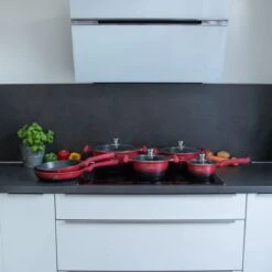 Herenthal Pannenset Inductie - Luxe 10-delige Koekenpan Inductie - Voor Alle Warmtebronnen - Pannen Met Glazen Deksels En Koudgrepen - Rood / Zwart- 6 Pannen -Pannen Verkoop 1200x1200 187