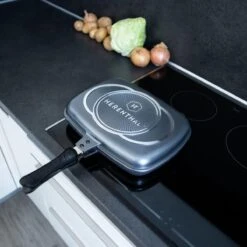 Herenthal Dubbele Grillpan - Ø 28 Cm - Koekenpan - Keramische Pan - Marmeren Coating Met Antiaanbaklaag - PFAS & PFOA Vrij - Pan - Grill - Vermindert Geur, Rook En Oliespatten - Zilver -Pannen Verkoop 1200x1200 558