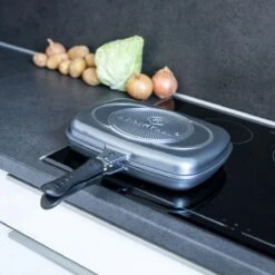 Herenthal Dubbele Grillpan - Ø 28 Cm - Koekenpan - Keramische Pan - Marmeren Coating Met Antiaanbaklaag - PFAS & PFOA Vrij - Pan - Grill - Vermindert Geur, Rook En Oliespatten - Zilver -Pannen Verkoop 1200x1200 559