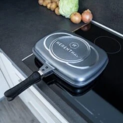 Herenthal Dubbele Grillpan - Ø 28 Cm - Koekenpan - Keramische Pan - Marmeren Coating Met Antiaanbaklaag - PFAS & PFOA Vrij - Pan - Grill - Vermindert Geur, Rook En Oliespatten - Zilver -Pannen Verkoop 1200x1200 562