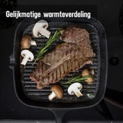 Daumonet Auguste Noir Gietijzeren Grillpan - Steakpan Zwart - PFAS & PFOA Vrij - Vierkant Met Schenktuit - 23,5 Cm - 2 Liter - Emaille - Alle Warmtebronnen - Elektrisch - Gas - Halogeen - Inductie - Keramisch -Pannen Verkoop 1200x1200 585