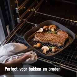 Daumonet Auguste Noir Gietijzeren Grillpan - Steakpan Zwart - PFAS & PFOA Vrij - Vierkant Met Schenktuit - 23,5 Cm - 2 Liter - Emaille - Alle Warmtebronnen - Elektrisch - Gas - Halogeen - Inductie - Keramisch -Pannen Verkoop 1200x1200 586