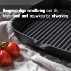 Daumonet Auguste Noir Gietijzeren Grillpan - Steakpan Zwart - PFAS & PFOA Vrij - Vierkant Met Schenktuit - 23,5 Cm - 2 Liter - Emaille - Alle Warmtebronnen - Elektrisch - Gas - Halogeen - Inductie - Keramisch -Pannen Verkoop 1200x1200 588