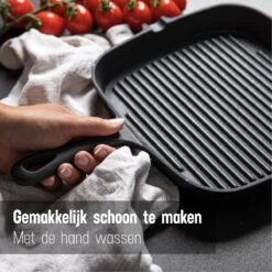 Daumonet Auguste Noir Gietijzeren Grillpan - Steakpan Zwart - PFAS & PFOA Vrij - Vierkant Met Schenktuit - 23,5 Cm - 2 Liter - Emaille - Alle Warmtebronnen - Elektrisch - Gas - Halogeen - Inductie - Keramisch -Pannen Verkoop 1200x1200 589