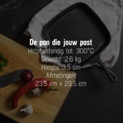 Daumonet Auguste Noir Gietijzeren Grillpan - Steakpan Zwart - PFAS & PFOA Vrij - Vierkant Met Schenktuit - 23,5 Cm - 2 Liter - Emaille - Alle Warmtebronnen - Elektrisch - Gas - Halogeen - Inductie - Keramisch -Pannen Verkoop 1200x1200 591