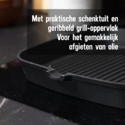 Daumonet Auguste Noir Gietijzeren Grillpan - Steakpan Zwart - PFAS & PFOA Vrij - Vierkant Met Schenktuit - 23,5 Cm - 2 Liter - Emaille - Alle Warmtebronnen - Elektrisch - Gas - Halogeen - Inductie - Keramisch -Pannen Verkoop 1200x1200 592