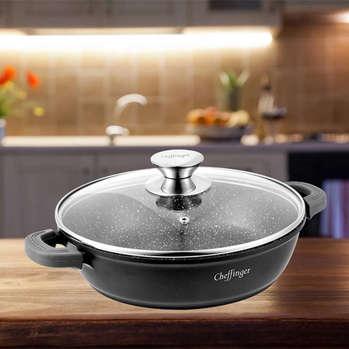 Cheffinger 28cm Lage Kookpot / Braadpan - CF-SC28 6 Cheffinger 28cm Lage Kookpot / Braadpan - CF-SC28 - Afbeelding 6