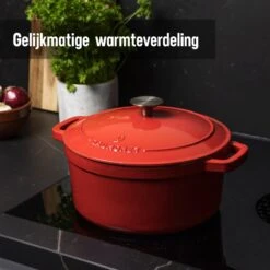 Daumonet Carême Rouge Gietijzeren Braadpan - Sudderpan Kersen Rood - Rond - Ø26 Cm - 4,4 Liter - PFAS & PFOA Vrij - Emaille - Geschikt Voor Alle Warmtebronnen - Elektrisch - Gas - Halogeen - Inductie - Keramisch - Vaatwasserbestendig -Pannen Verkoop 1200x1200 708