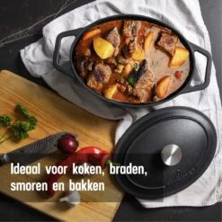 Gietijzeren Braadpan - Sudderpan Zwart Van Daumonet - Ovaal - Ø 29 Cm - 3 Liter - 100% PFAS & PFOA Vrij - Emaille - Geschikt Voor Alle Warmtebronnen - Elektrisch - Gas - Halogeen - Inductie - Keramisch - Vaatwasserbestendig -Pannen Verkoop 1200x1200 717
