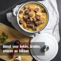 Daumonet Carême Blanc Gietijzeren Braadpan - Sudderpan Wit - Rond - Ø 26 Cm - 4,4 Liter - 100% PFAS & PFOA Vrij - Emaille - Geschikt Voor Alle Warmtebronnen - Elektrisch - Gas - Halogeen - Inductie - Keramisch - Vaatwasserbestendig -Pannen Verkoop 1200x1200 763