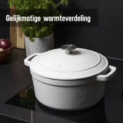 Daumonet Carême Blanc Gietijzeren Braadpan - Sudderpan Wit - Rond - Ø 26 Cm - 4,4 Liter - 100% PFAS & PFOA Vrij - Emaille - Geschikt Voor Alle Warmtebronnen - Elektrisch - Gas - Halogeen - Inductie - Keramisch - Vaatwasserbestendig -Pannen Verkoop 1200x1200 765