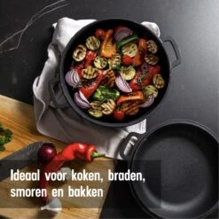 Daumonet Ducasse Gietijzeren Double Use Braadpan - Combi Sudderpan Zwart - 2-in-1 Bak- En Braadpan - PFAS & PFOA Vrij - Rond - Ø 26 Cm - 4,4 Liter - Emaille - Alle Warmtebronnen - Elektrisch - Gas - Halogeen - Inductie - Keramisch -Pannen Verkoop 1200x1200 790