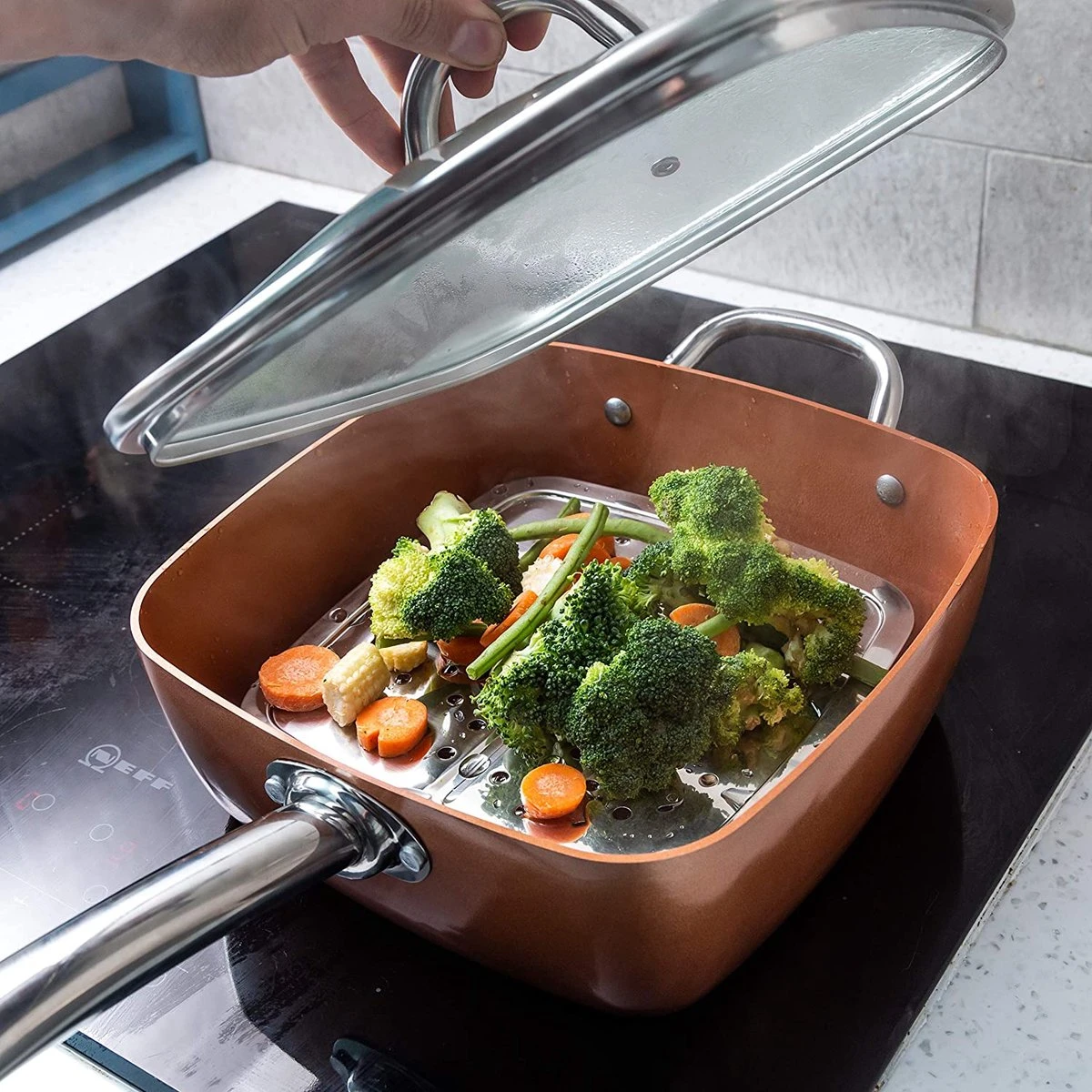 Nuovva Koperen Frituurpan, Met Diepe Zijkanten & Deksel 4 Nuovva Koperen Frituurpan, Met Diepe Zijkanten & Deksel - Afbeelding 4