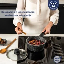 Westinghouse Steelpan Inductie - Ø 18 Cm - Zwart Marmer - Met Deksel - Sauspan -Pannen Verkoop 1200x1200 956