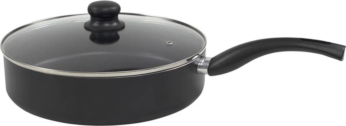 Cast Iron - Hapjespan - Ø28cm - Keramische Anti-aanbak Laag - Met Deksel - PFOA Vrij - Krasvast - Zwart 1 Cast Iron - Hapjespan - Ø28cm - Keramische Anti-aanbak Laag - Met Deksel - PFOA Vrij - Krasvast - Zwart