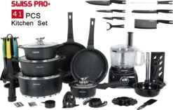 Swiss Pro+ - SWP41D22 - Pannenset 41 Delig - Foodprocessor - Messenblok 8 Delig - Kookgerei Set Met Houder 7 Delig - Starters Pakket - 2022 Serie - Limited Edition -uitzet -Pannen Verkoop 1200x765