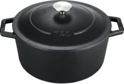 MOA Gietijzeren Braadpan - Inhoud 5,7 Liter - 26CM - Rond - Alle Warmtebronnen - Ook Voor Inductie - Gewicht 5,8 Kg - Zwart - C26B