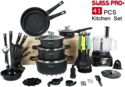Swiss Pro+ - SWP41D22 - Pannenset 41 Delig - Foodprocessor - Messenblok 8 Delig - Kookgerei Set Met Houder 7 Delig - Starters Pakket - 2022 Serie - Limited Edition -uitzet -Pannen Verkoop 1200x839 3