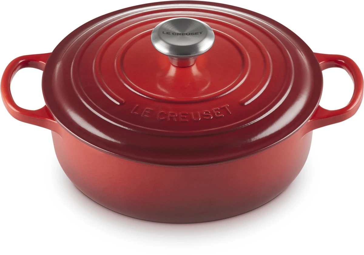 Le Creuset - Gietijzeren - Lage Braadpan - 24cm - Kersenrood 3 Le Creuset - Gietijzeren - Lage Braadpan - 24cm - Kersenrood - Afbeelding 3