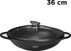 BIKO - Wokpan Ø 36 Cm - Marmeren Coating - Glazen Deksel - Wadjan - Zwart 7 BIKO - Wokpan Ø 36 Cm - Marmeren Coating - Glazen Deksel - Wadjan - Zwart -Pannen Verkoop 1200x866